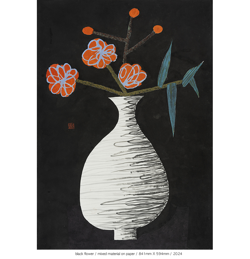 Jang Byeong Eun · Eastbrush · 张炳彥 · black_flower · mixed_material_on_paper · 841mm_x_594mm · 2024